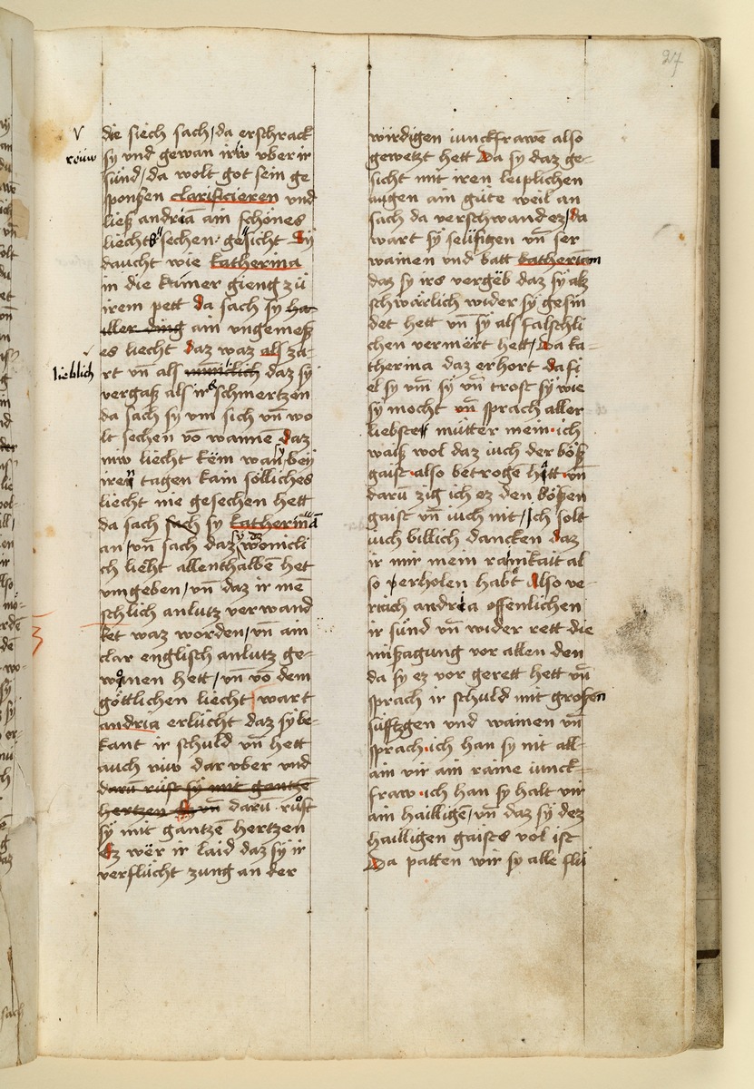 Textseite. Raimund, Das Leben der Hl. Katharina von Siena (geschrieben von der Nonne Elisabeth Warüssin)