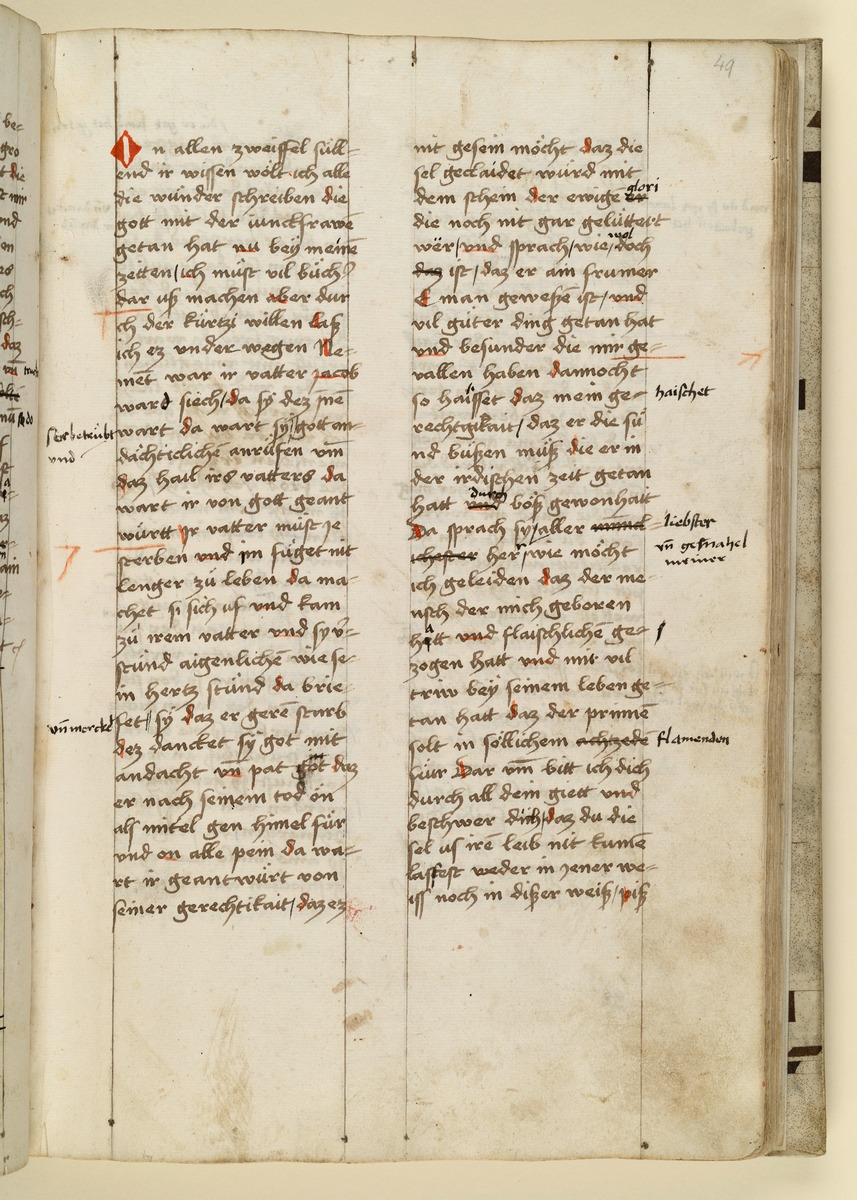 Textseite. Raimund, Das Leben der Hl. Katharina von Siena (geschrieben von der Nonne Elisabeth Warüssin)