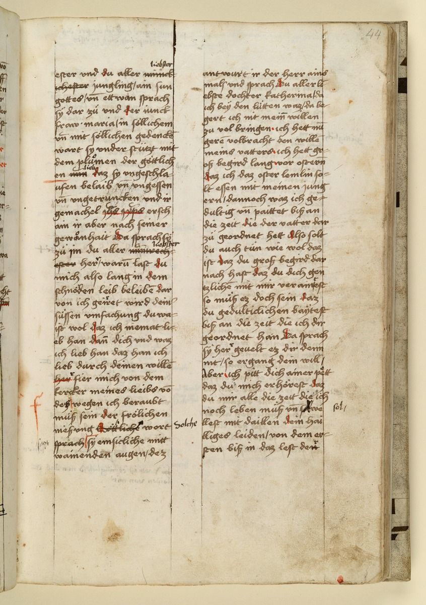 Textseite. Raimund, Das Leben der Hl. Katharina von Siena (geschrieben von der Nonne Elisabeth Warüssin)