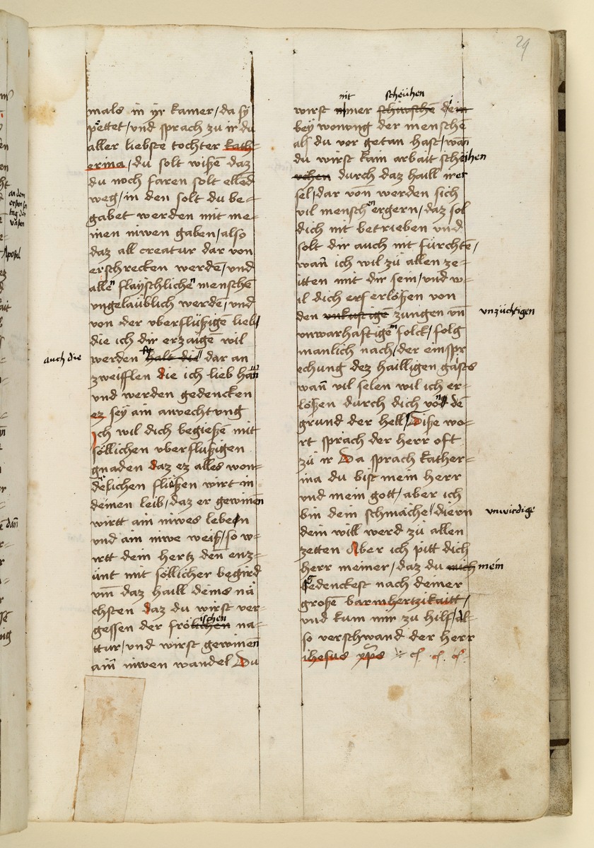 Textseite. Raimund, Das Leben der Hl. Katharina von Siena (geschrieben von der Nonne Elisabeth Warüssin)