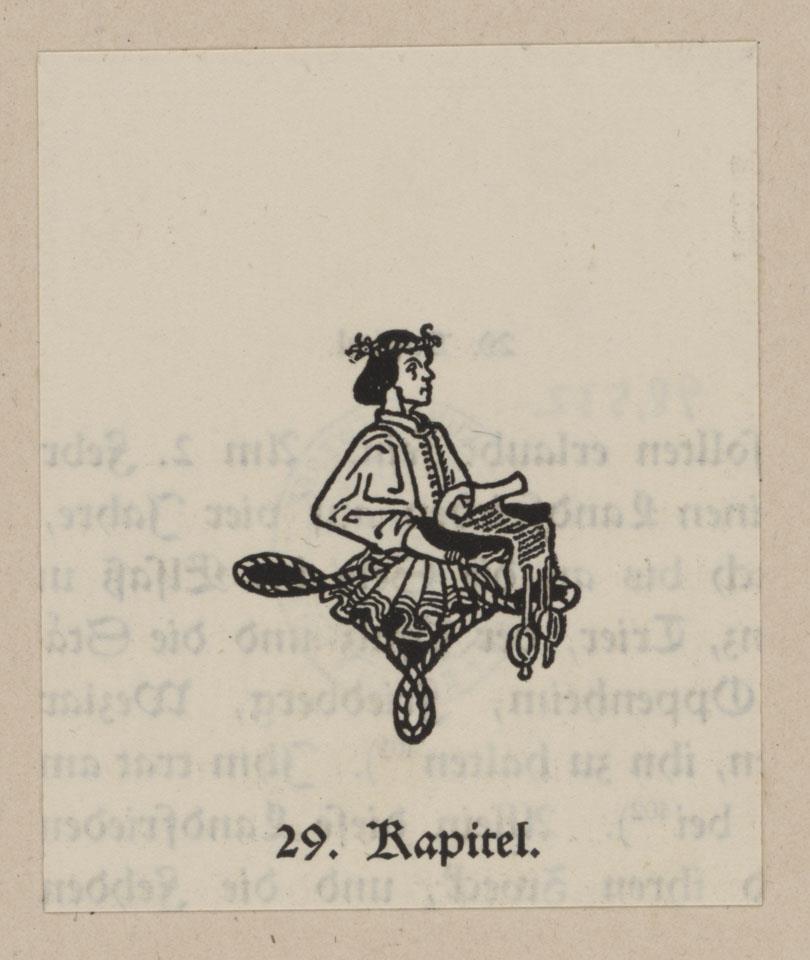 Mann mit Schriftrolle. Kapitel 29. Vignette für: Heinrich Boos. Geschichte der rheinischen Städtekultur von ihren Anfängen bis zur Gegenwart mit besonderer Berücksichtigung der Stadt Worms. Berlin: Stargardt 1897