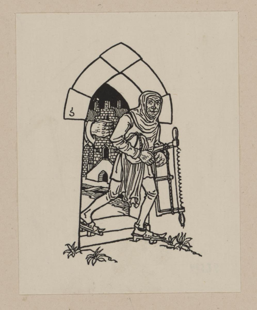 Mönch durchs Tor gehend. Vignette für: Heinrich Boos. Geschichte der rheinischen Städtekultur von ihren Anfängen bis zur Gegenwart mit besonderer Berücksichtigung der Stadt Worms. Berlin: Stargardt 1897