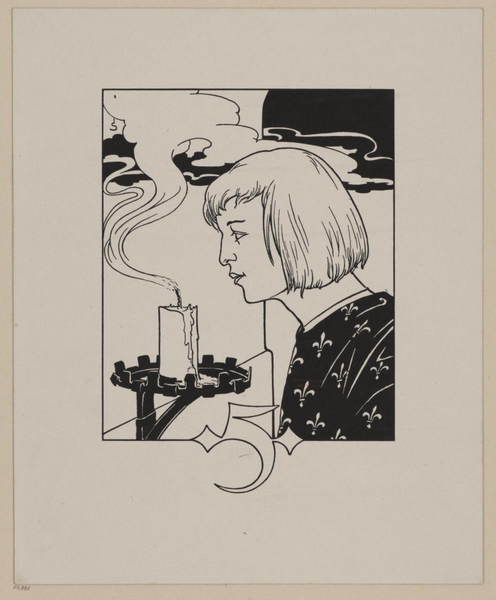 Mann vor Kerze. Illustration für Karl Lachmann. Die Nibelunge. Berlin: Stargardt 1898-1904