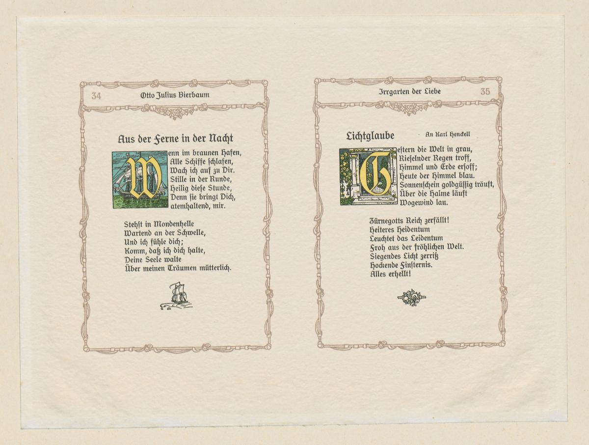 Doppelseite zu Otto Julius Bierbaum, Irrgarten der Liebe (Vogeler-Zierat)