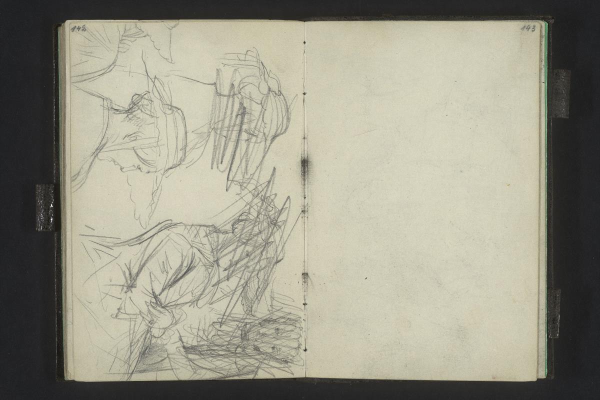 Frauenkopf mit Hut, Figurenstudien (verworfen)