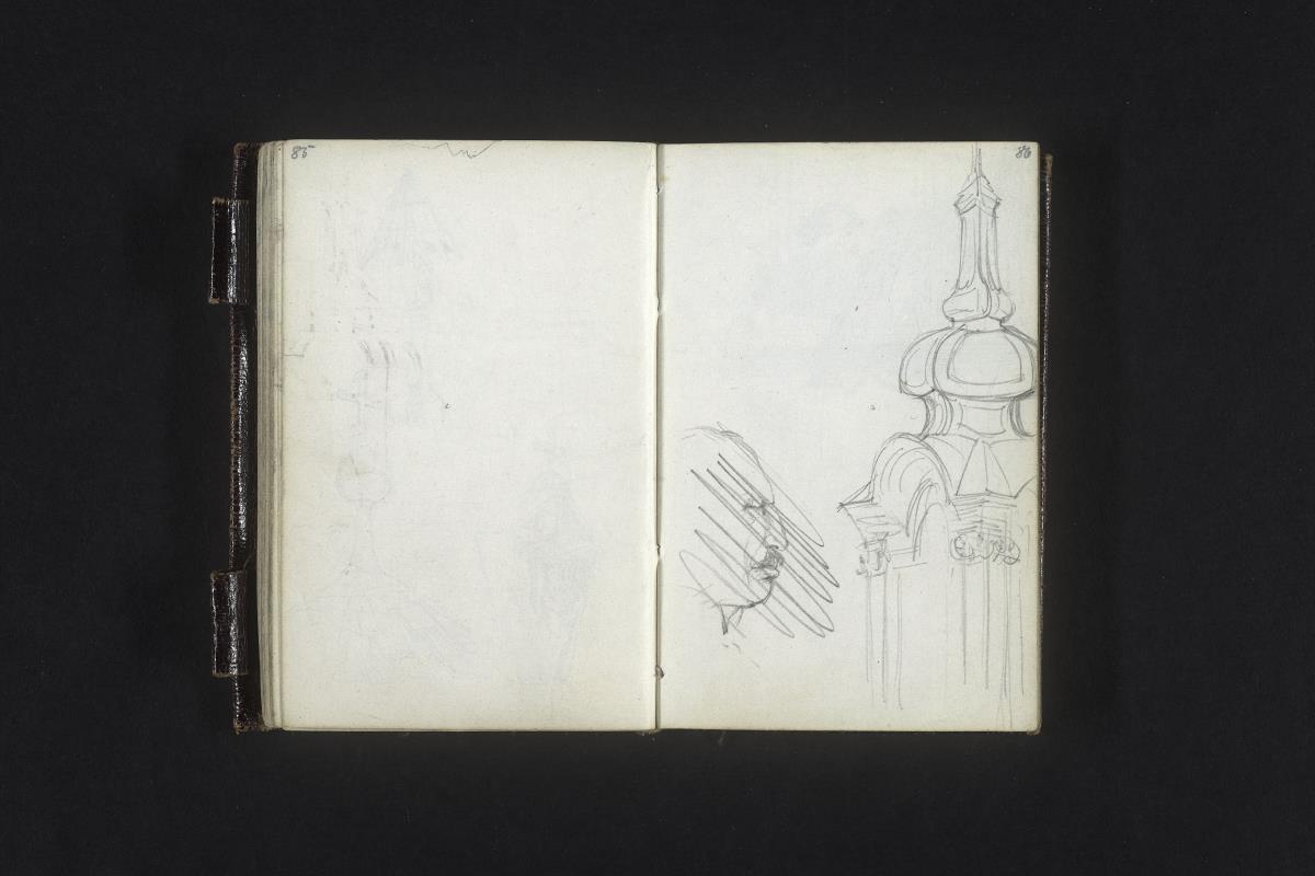 Kirchturmspitze, männlicher Kopf im Profil (verworfen)