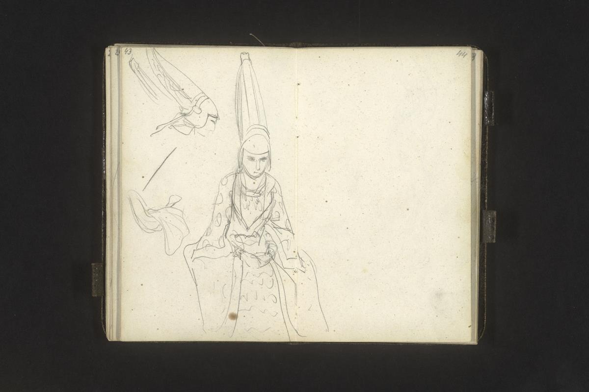 Theaterfigur mit hohem Hut in zwei Ansichten
