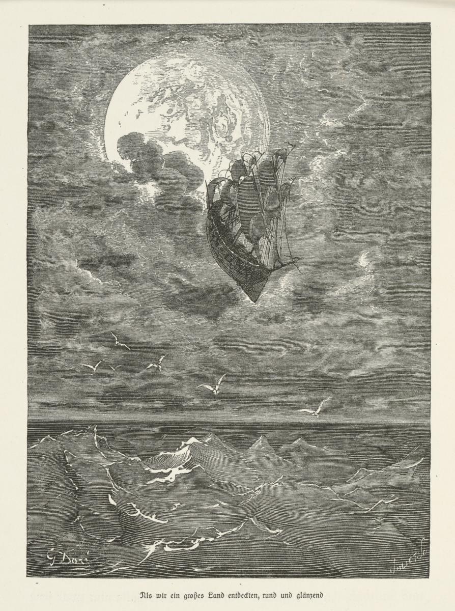 Reise zum Mond. In: Wunderbare Reisen zu Wasser und zu Lande - Feldzüge und lustige Abenteuer des Freiherrn von Münchhausen [...]