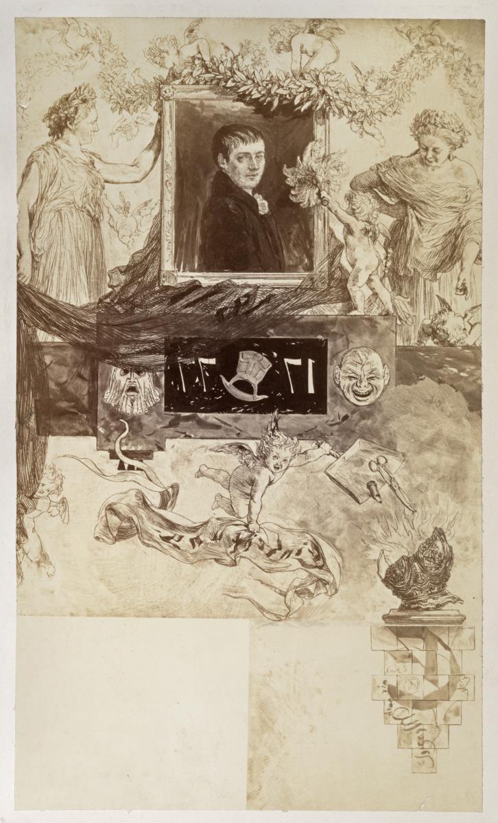 Vignette mit dem Bildnis Kleists und dem Initial "E", zu Heinrich von Kleist "Der zerbrochene Krug"