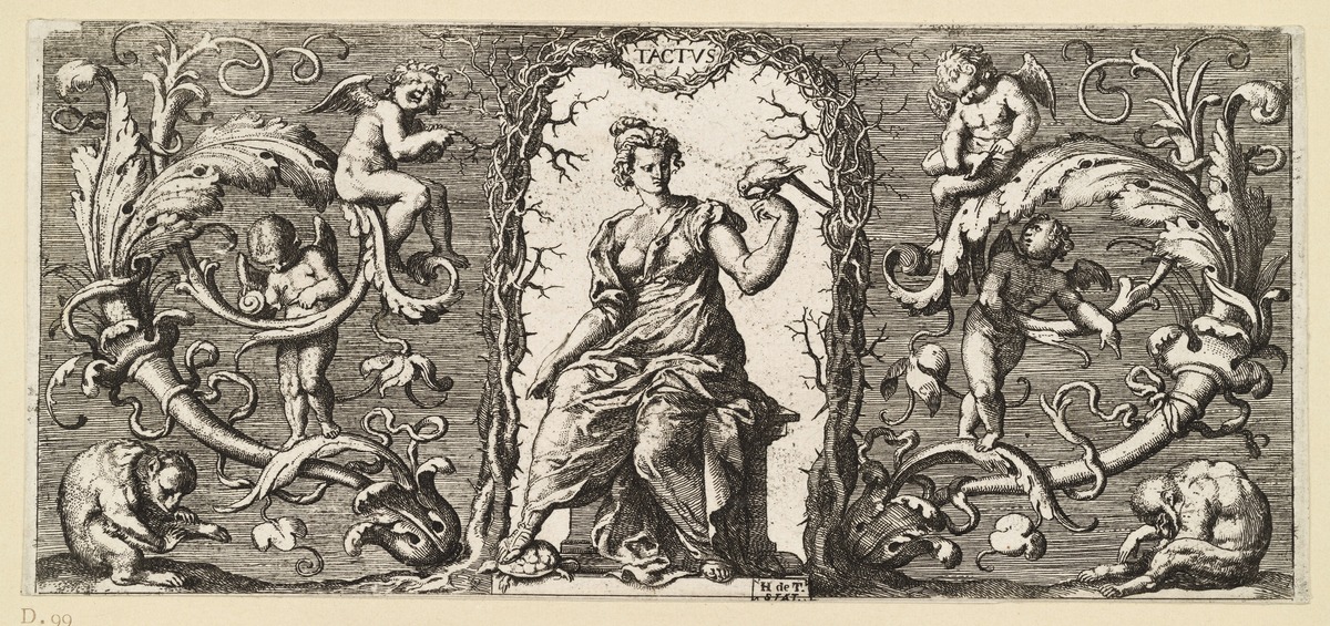 Quinque sensuum descriptio. In co pictura genere. quod (Grottesche) vocant Itali. F. Clein inv. 1646. Sould by Thomas Rowlett ... neere Temple Barre.