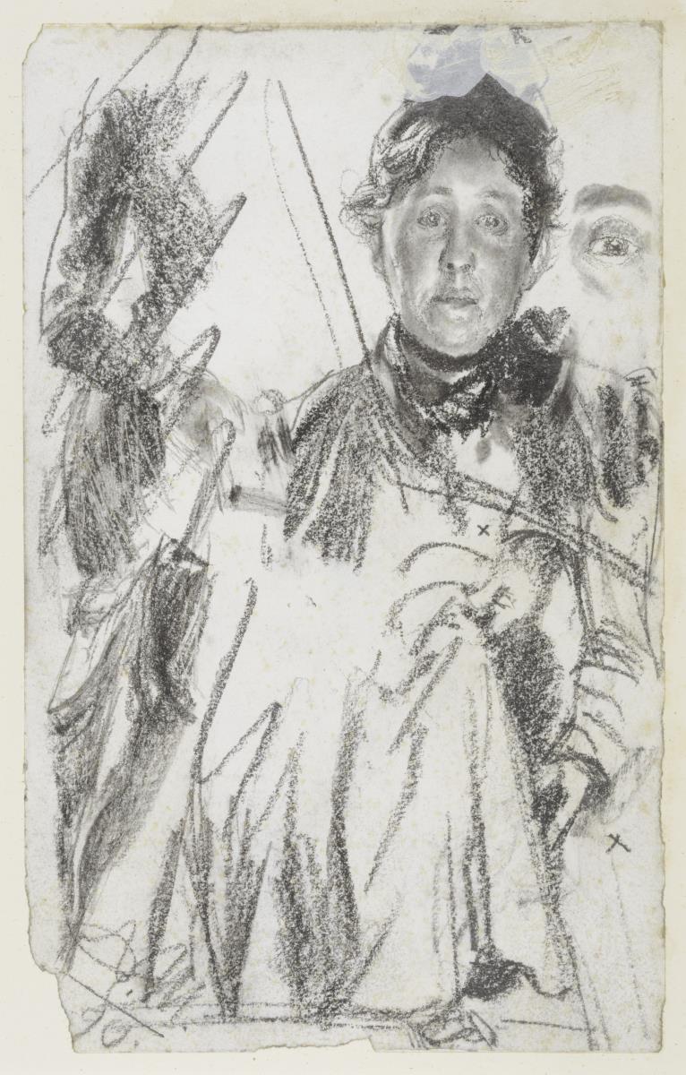 Heinrich von Kleist, Der zerbrochene Krug: Dame mit Hut, Details, z.T. getilgt