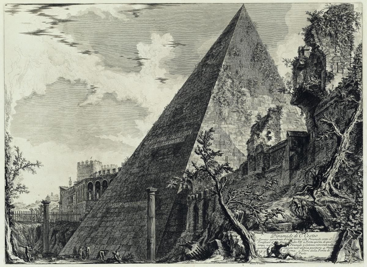 Pyramide des Gaius Cestius (aus: Vedute di Roma)