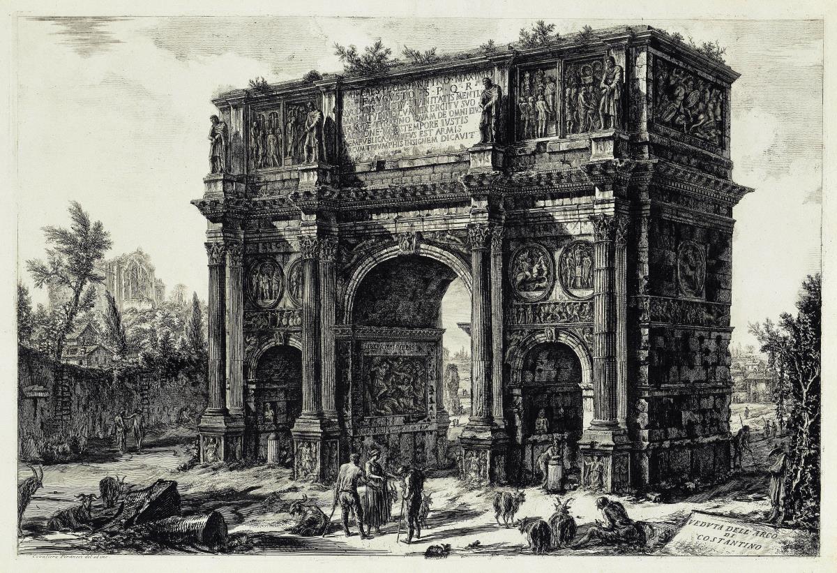Ansicht des Konstantinbogens in Rom (aus: Vedute di Roma)