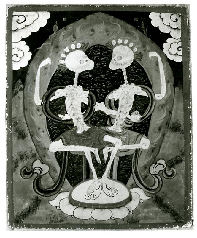 tanzende Citipati - zwei menschl. Skelette