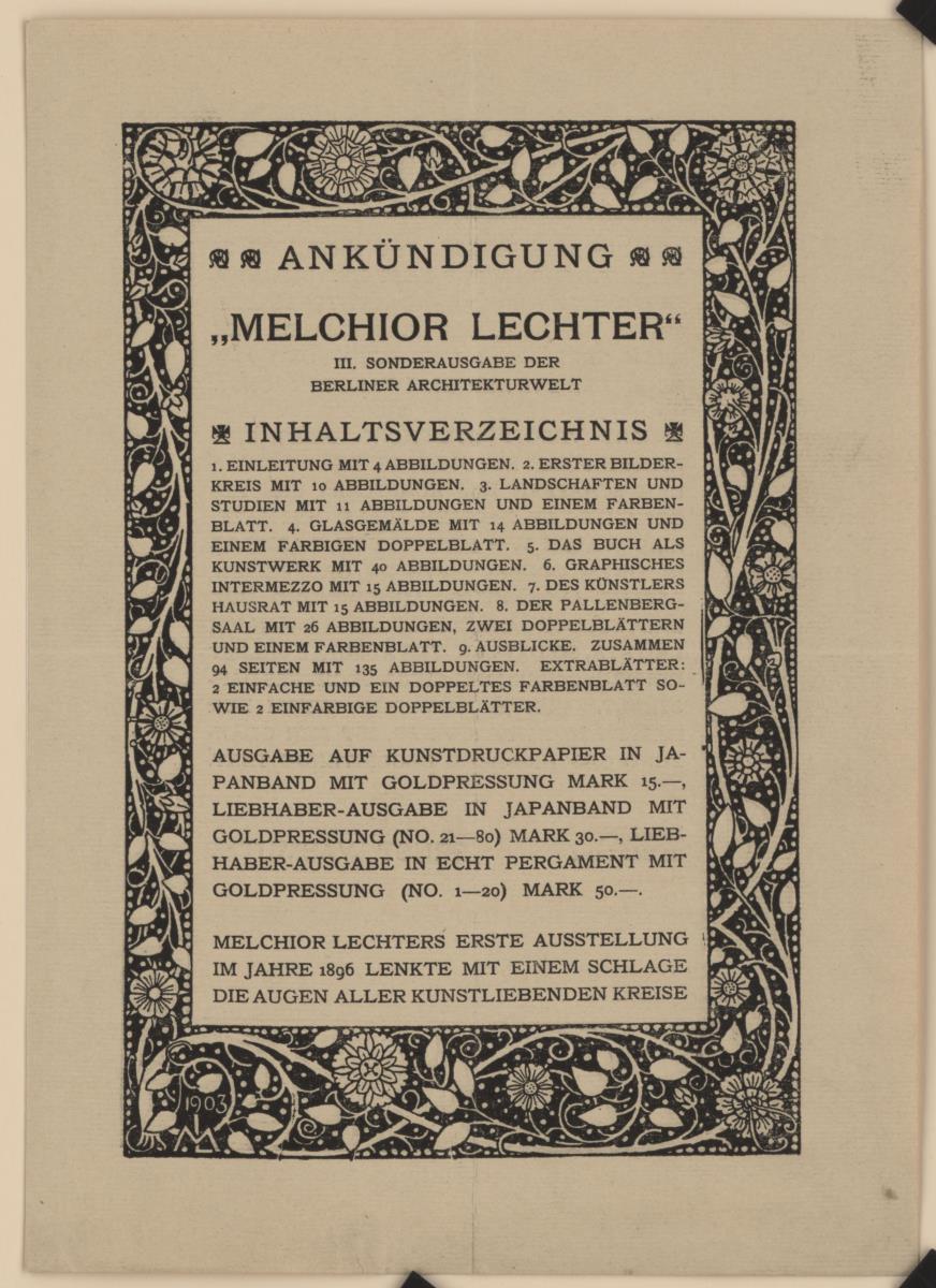 Melchior Lechter. III. Sonderausgabe der Berliner Architekturwelt