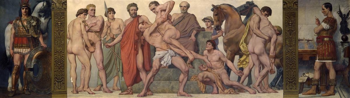 Griechische Jugenderziehung in Athen. Wandbild aus dem sechsteiligen Zyklus "Jugendleben und Jugenderziehung in antiker und moderner Zeit" für die Aula des Königlichen Gymnasiums zu Bromberg