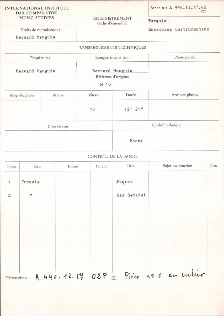 Turquie / Ensembles instrumentaux