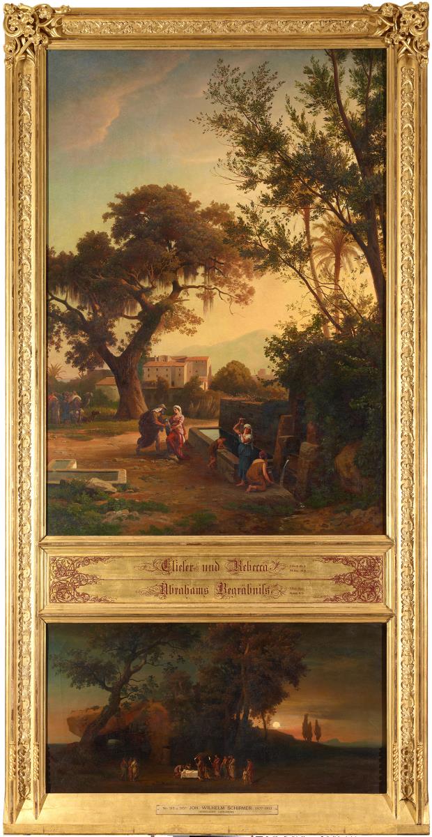 Elieser und Rebecca am Brunnen (oben). Begräbnis Abrahams (unten). Aus dem Zyklus "Zwölf biblische Landschaften mit der Geschichte Abrahams"