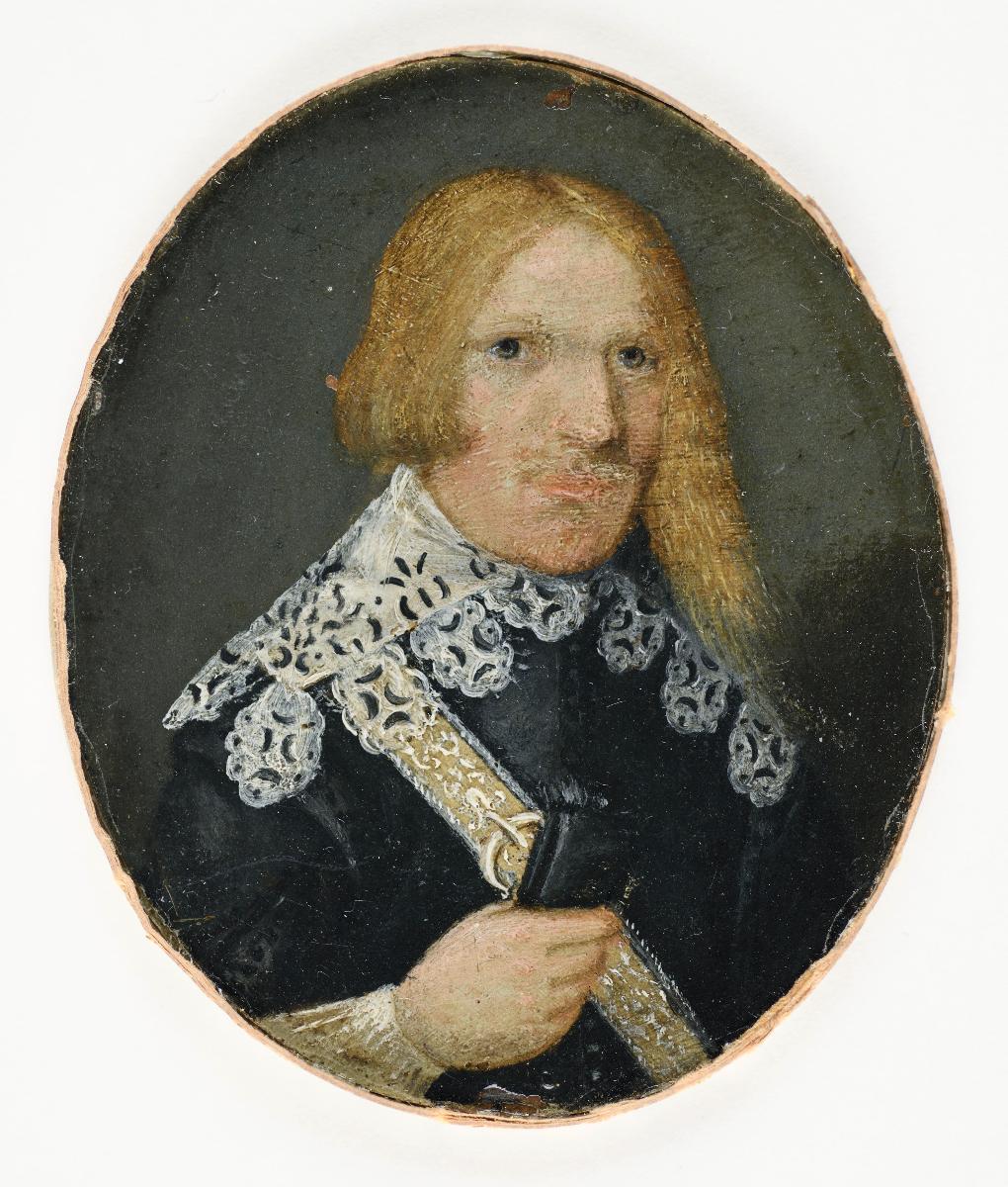 Porträt  eines Herrn mit Haartracht à la Cadenet und Spitzenkragen