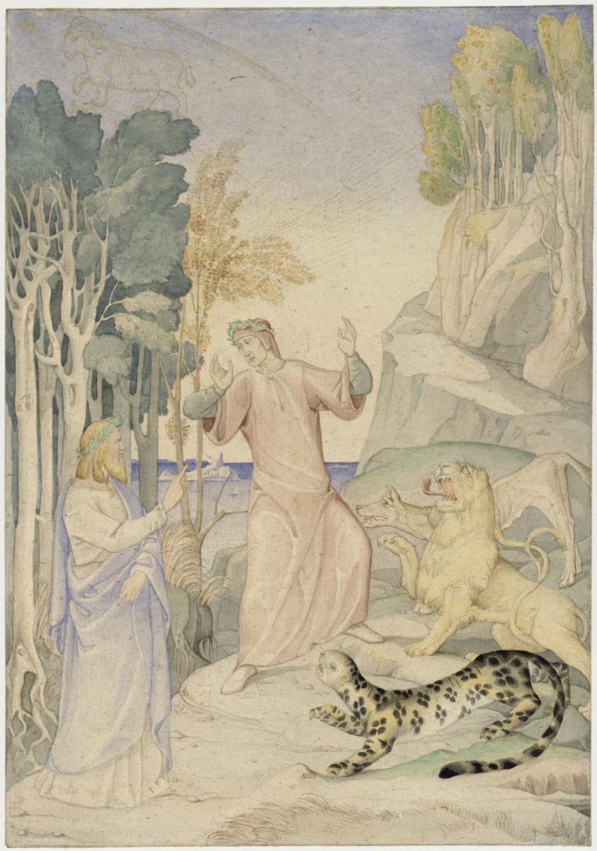 Dante und Vergil vor den drei wilden Tieren am Hölleneingang