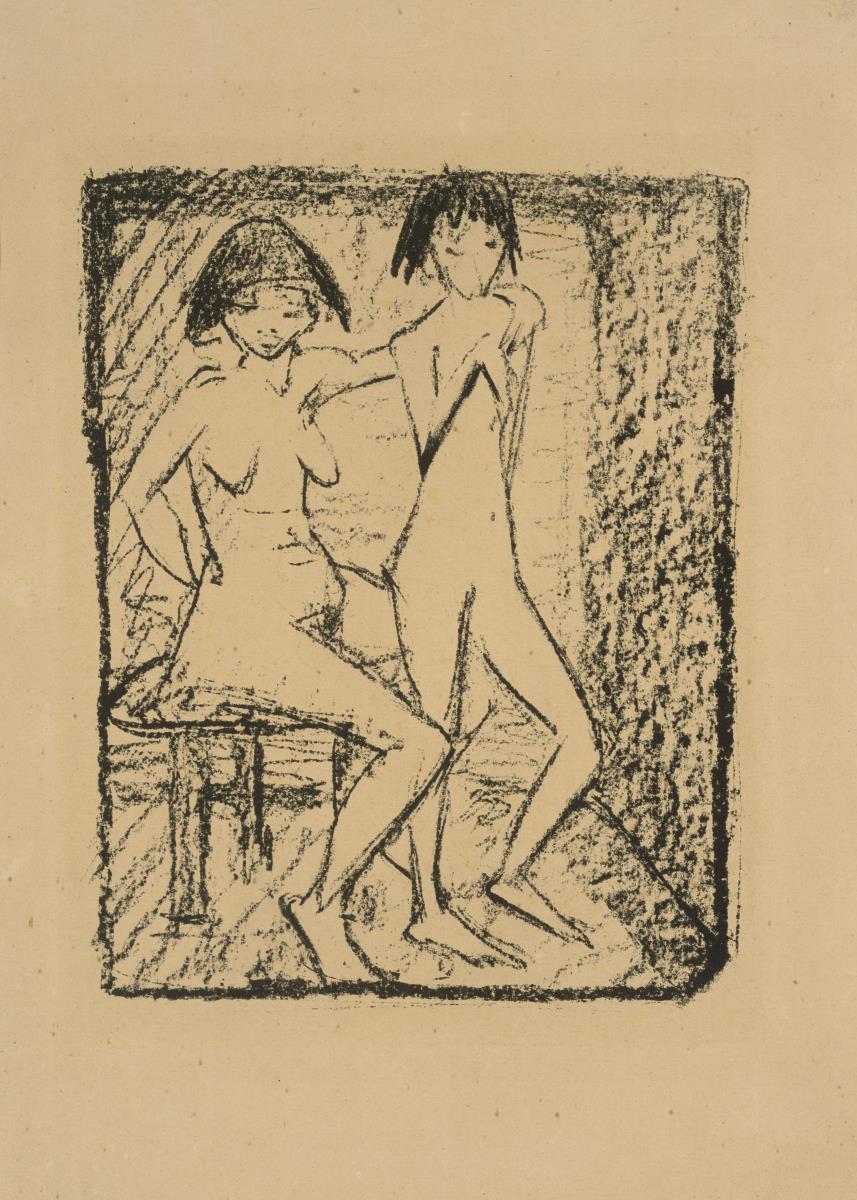 Zwei Mädchenakte im Innenraum / Atelier