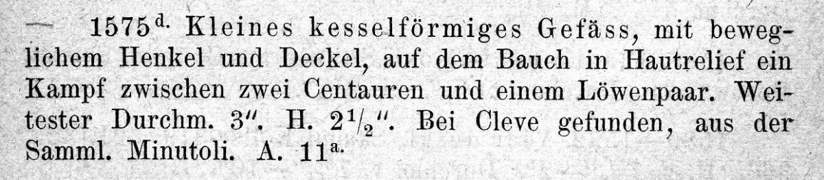 Kleines kesselförmiges Gefäβ mit Hochrelief: Kampf zwischen zwei Kentauren und einem Löwenpaar