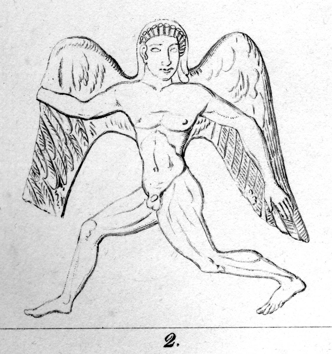 Nackte männliche geflügelte Figur