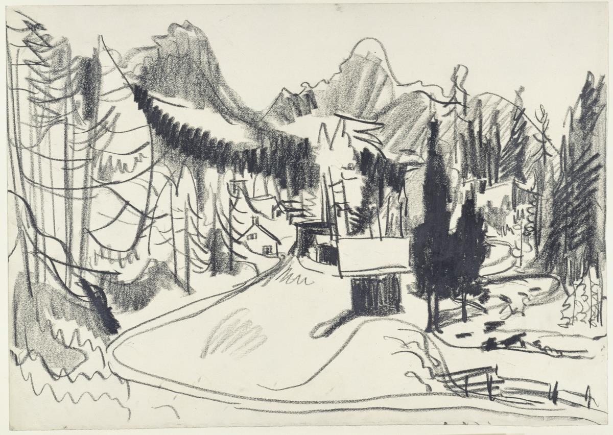 Waldlandschaft bei Davos (Blick ins Sertigtal mit Mühle Sertig)