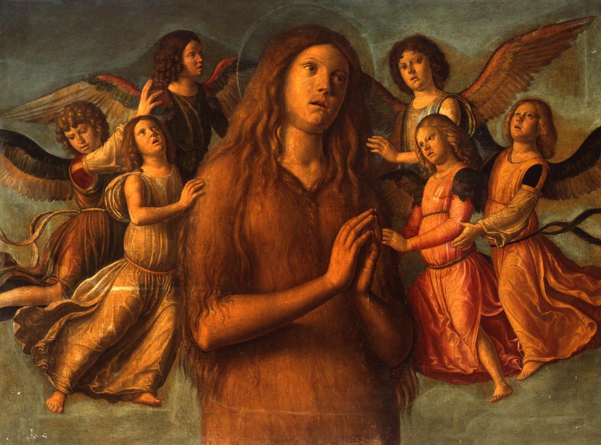 Die heilige Maria Magdalena von Engeln getragen
