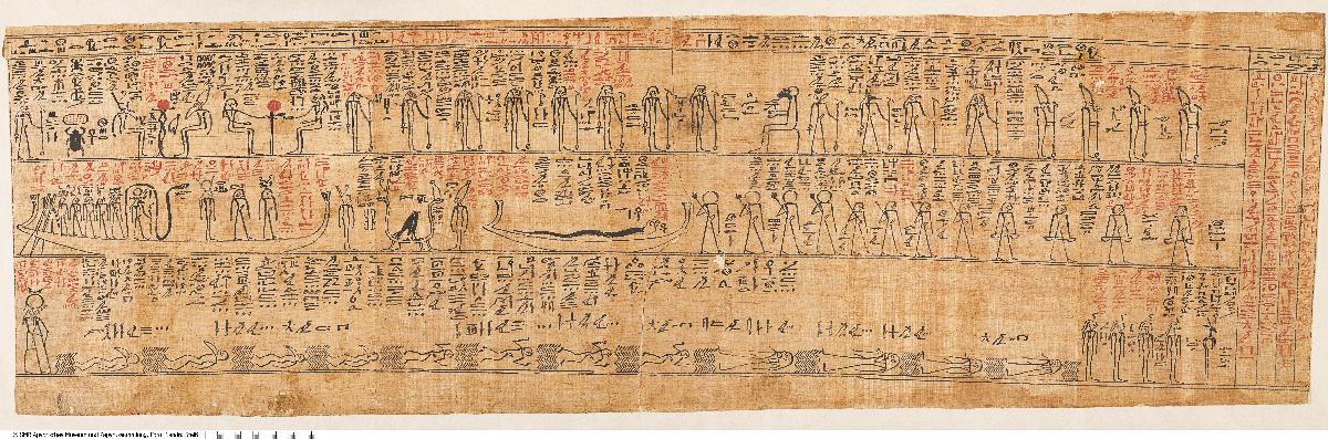 Hieroglyphischer Papyrus mit Auszügen aus Amduat und Totenbuch für den Priester Hor-em-chemmis