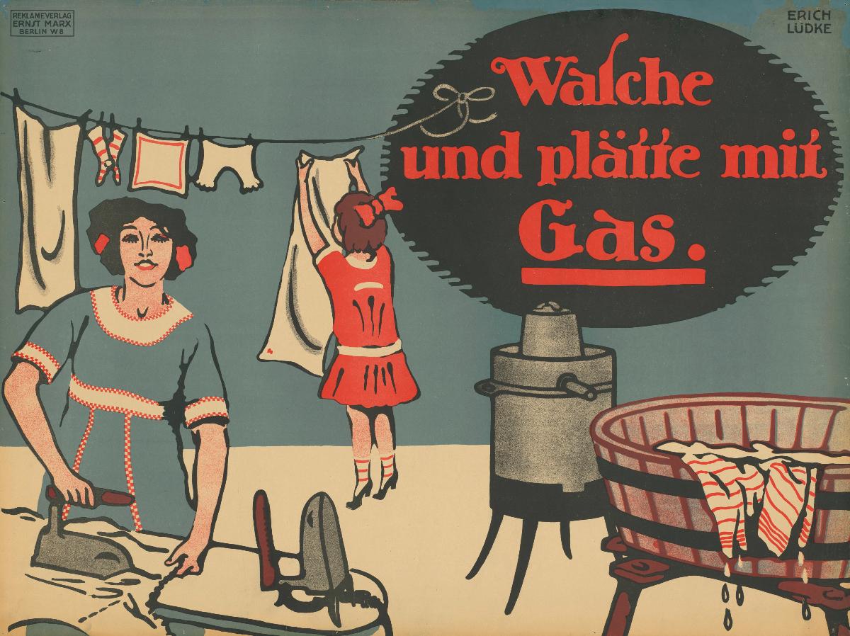 Wasche und plätte mit Gas