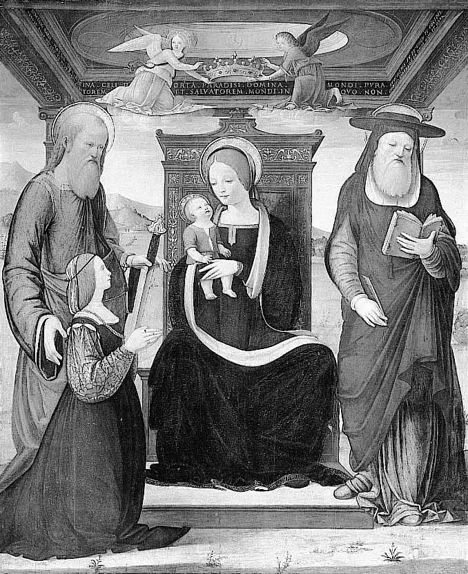 Thronende Maria mit dem Kind, den Heiligen Paulus, Hieronymus und einer Stifterin