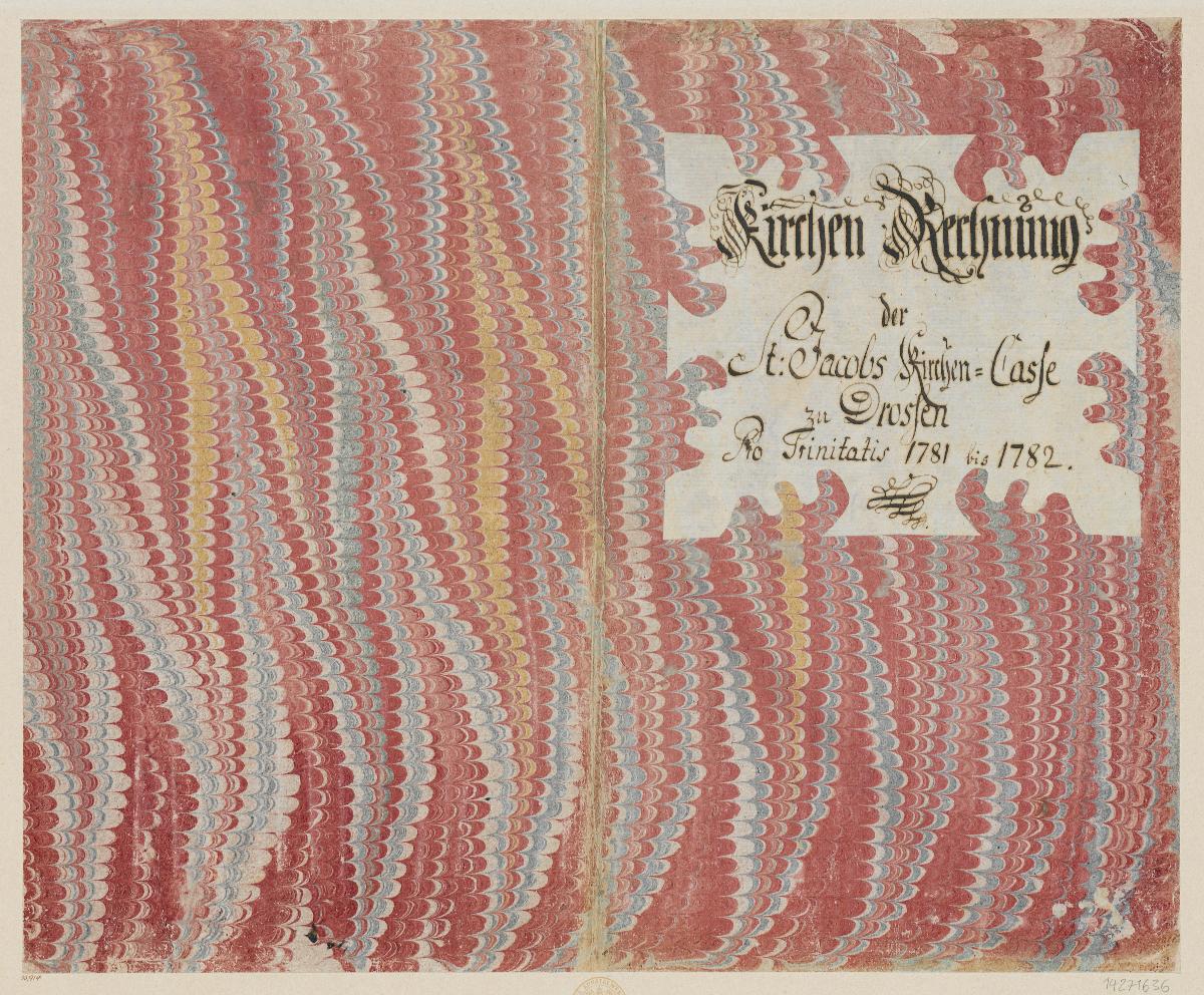 Kammmarmorpapier (Einband für eine Akte mit Etikett, 1781/82)