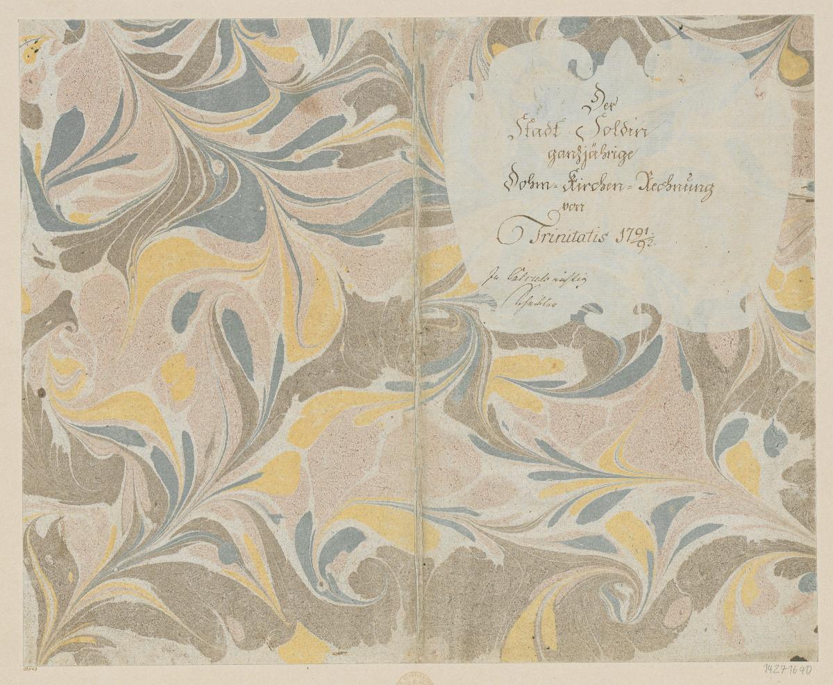 Gezogenes Marmorpapier (Einband für eine Akte mit Etikett, 1791/92)