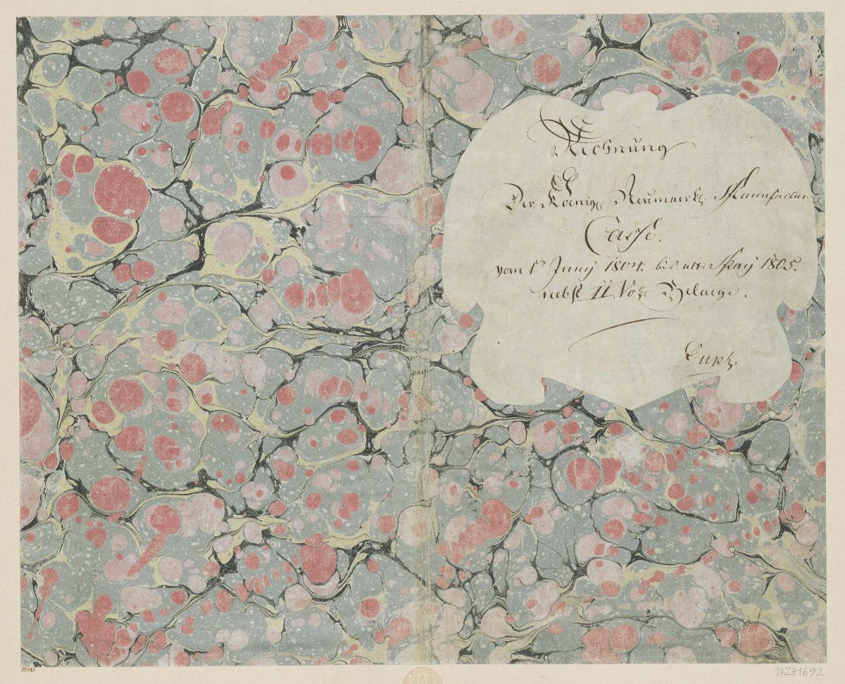Steinmarmorpapier (Einband für eine Akte mit Etikett, 1805)