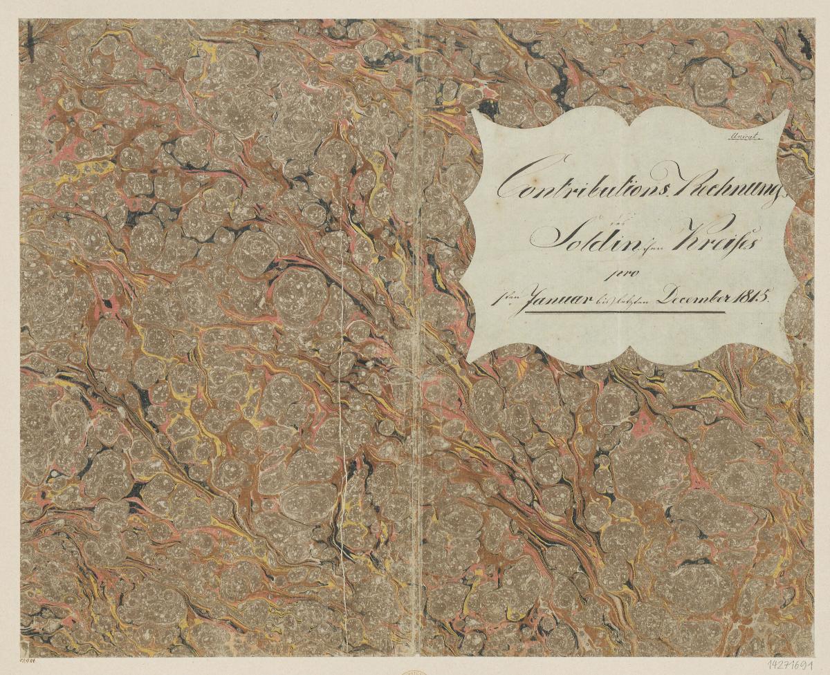 Ringadermarmorpapier (Einband für eine Akte mit Etikett, 1815)
