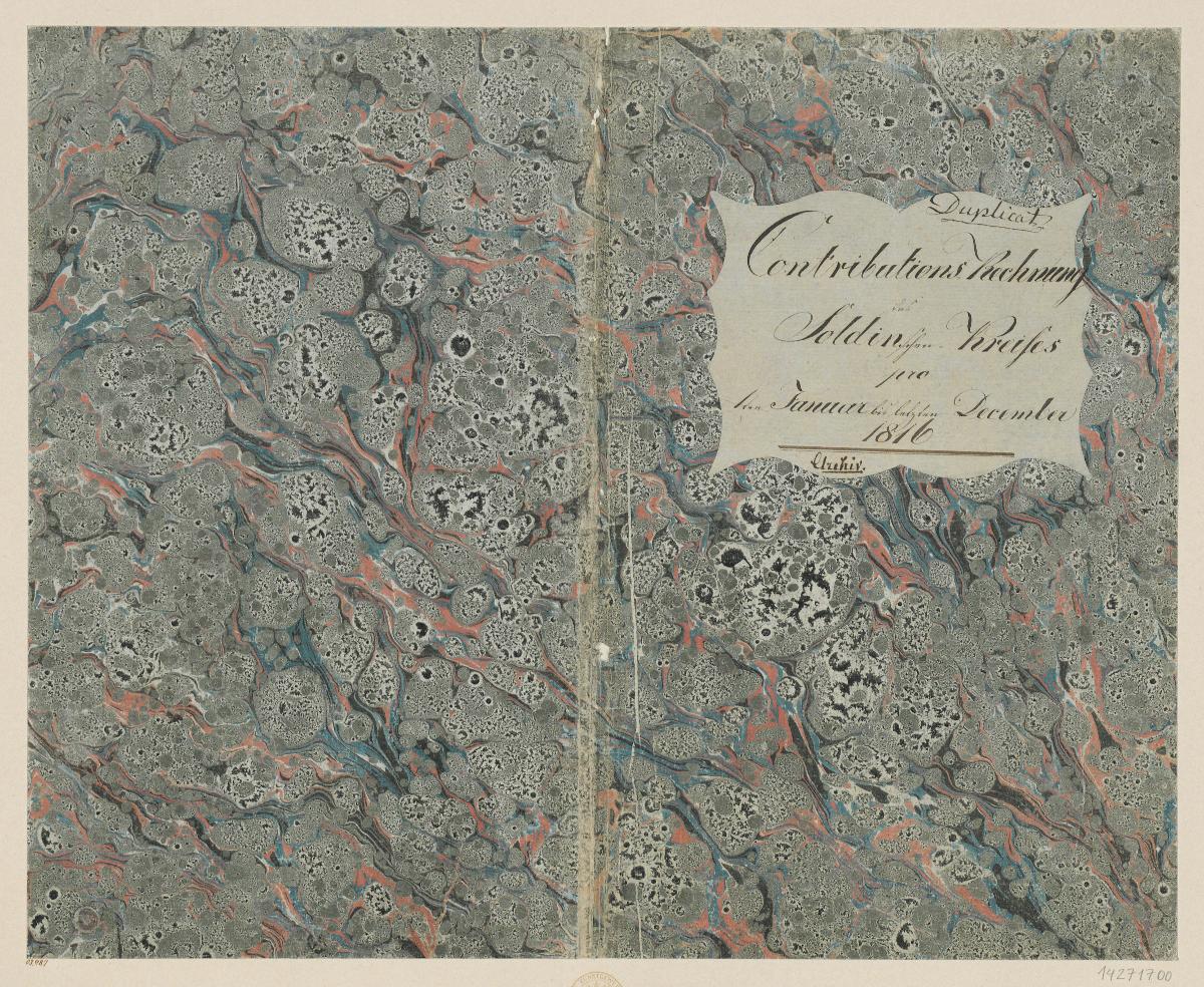 Marmorpapier (Einband für eine Akte mit Etikett, 1816)