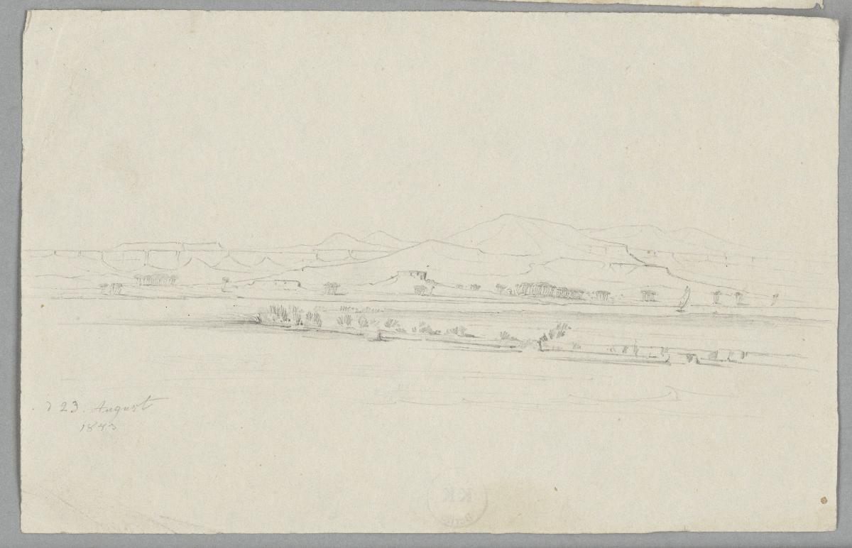 Landschaft mit Nil im Vordergrund