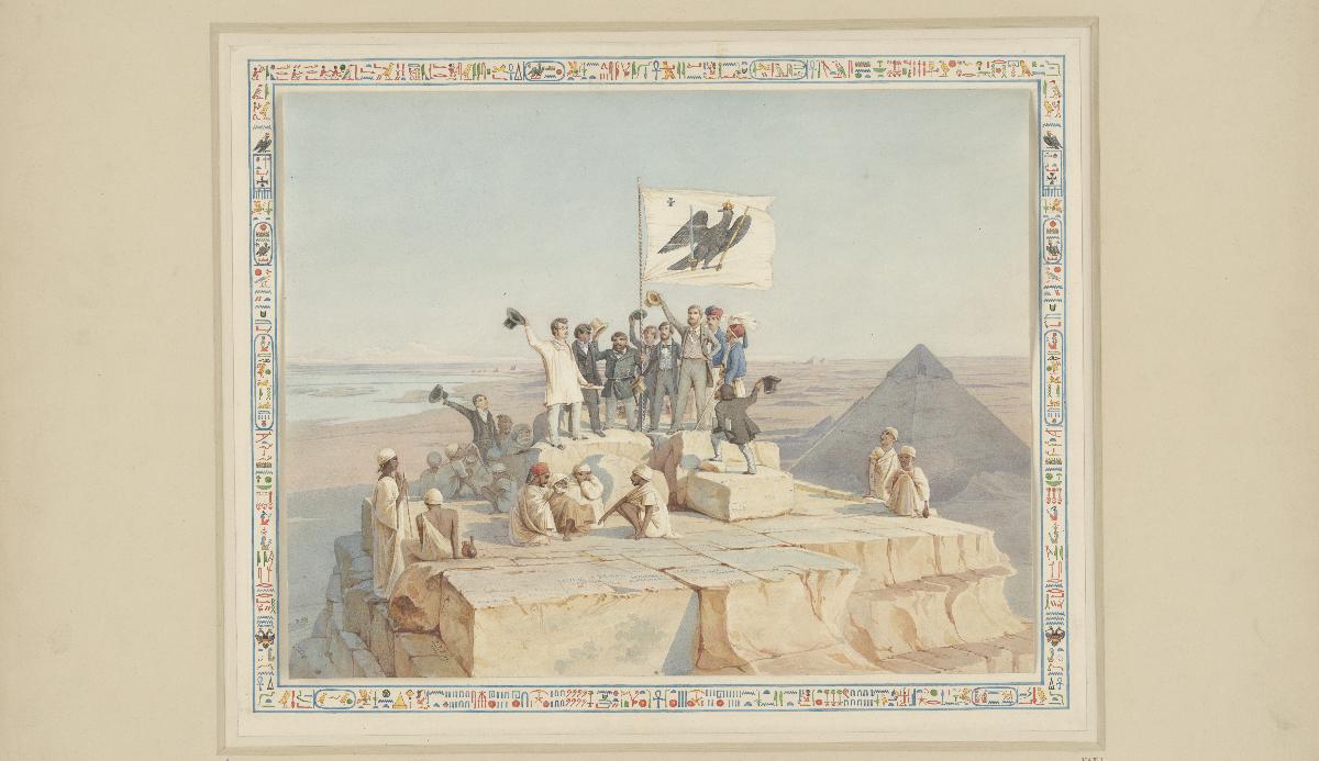 Hissen der preußischen Flagge auf der Pyramide des Cheops am 15. Oktober 1842