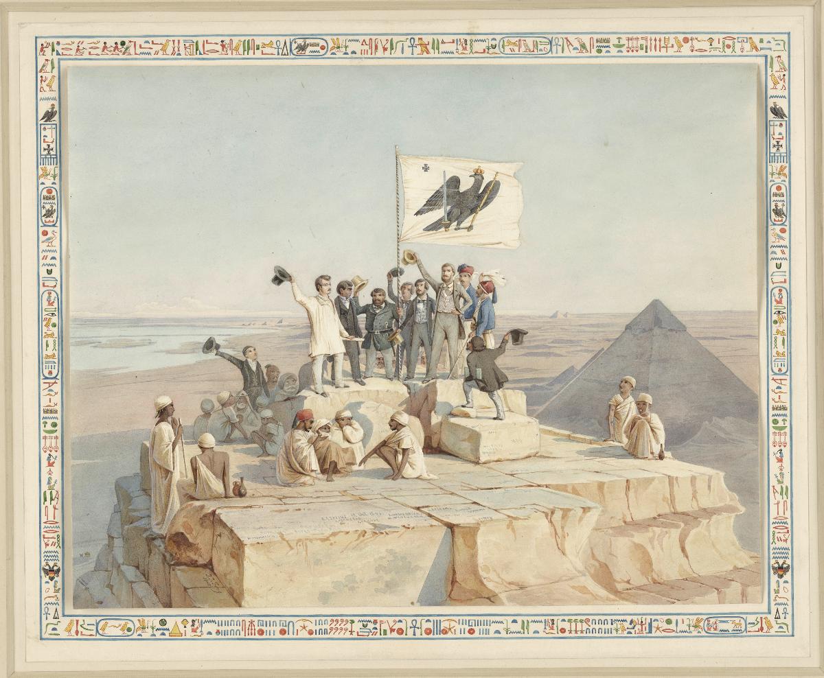 Hissen der preußischen Flagge auf der Pyramide des Cheops am 15. Oktober 1842