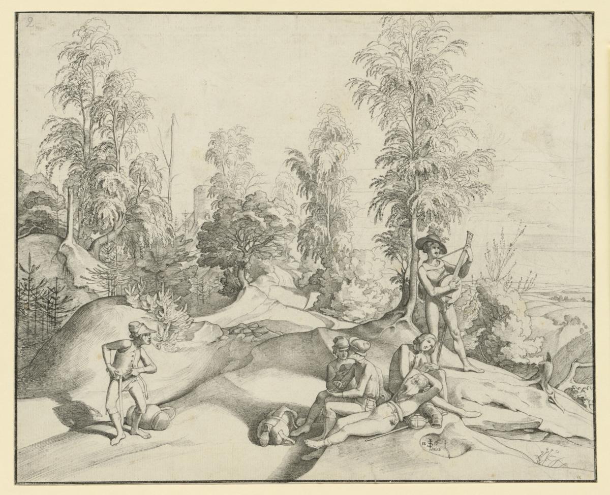 Landschaft mit fahrenden Schülern