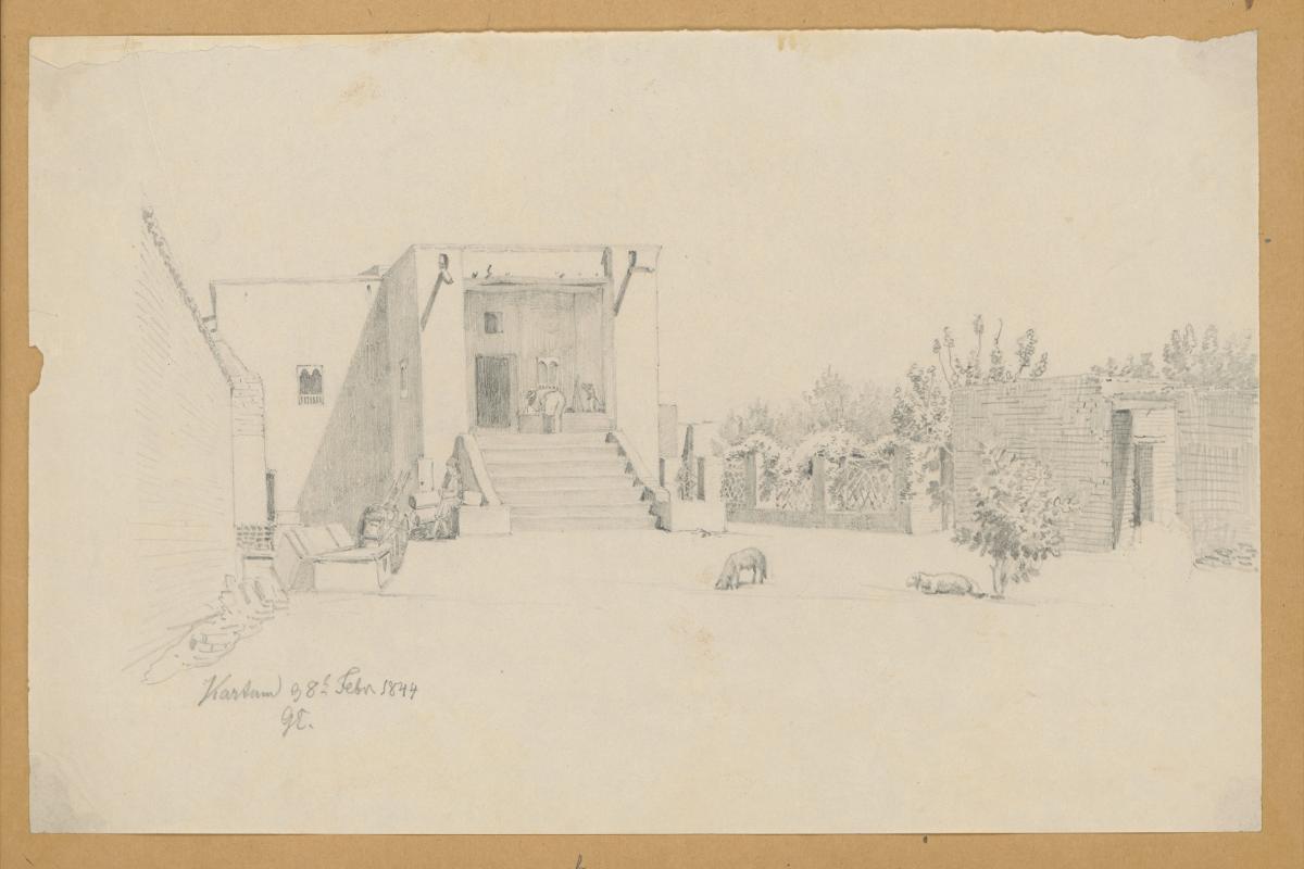 Ägypten-Expedition, Kartum, Wohnhaus der Expeditionsteilnehmer mit Gepäck
