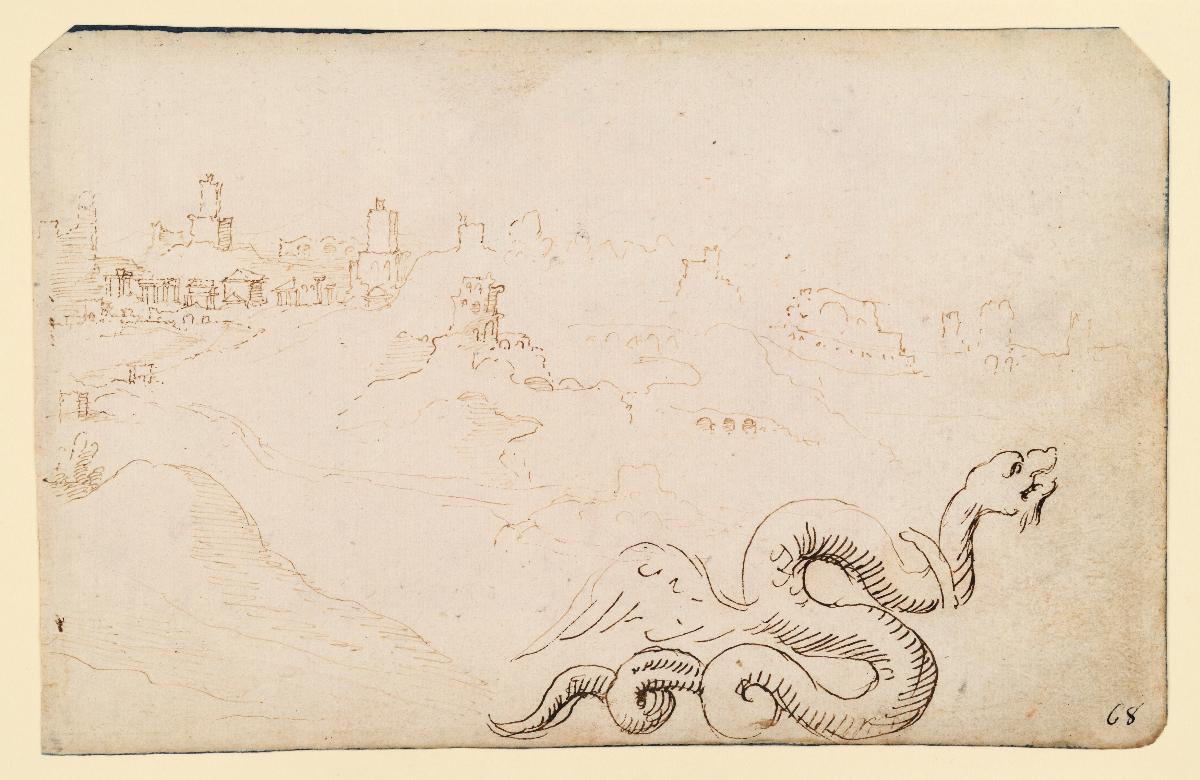 Blick auf Rom vom Aventin und geflügelter Drache