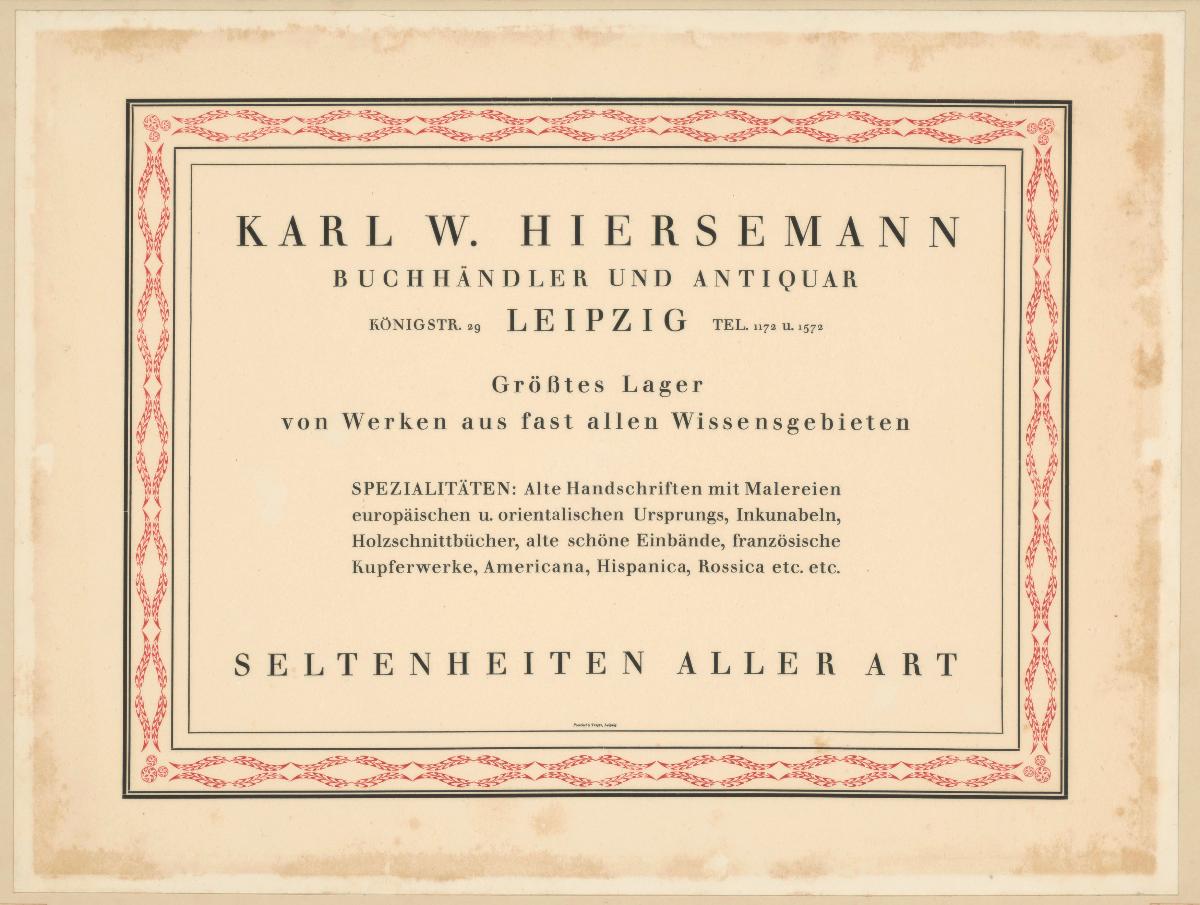 Karl W. Hiersemann Buchhändler und Antiquar
