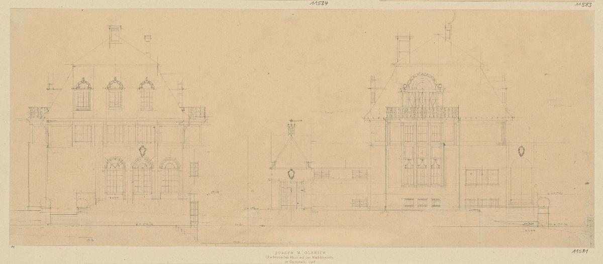 Darmstadt, Oberhessisches Haus, Aufrisse der Süd und Westfassade