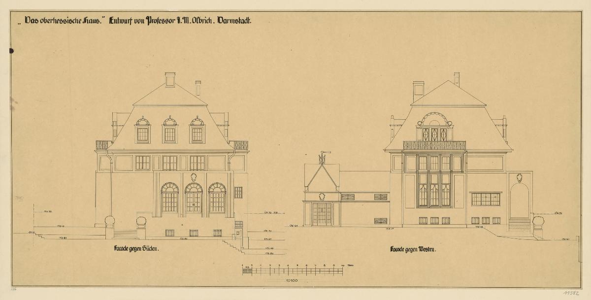 Darmstadt, Oberhessisches Haus, Aufrisse der Süd und Westfassade