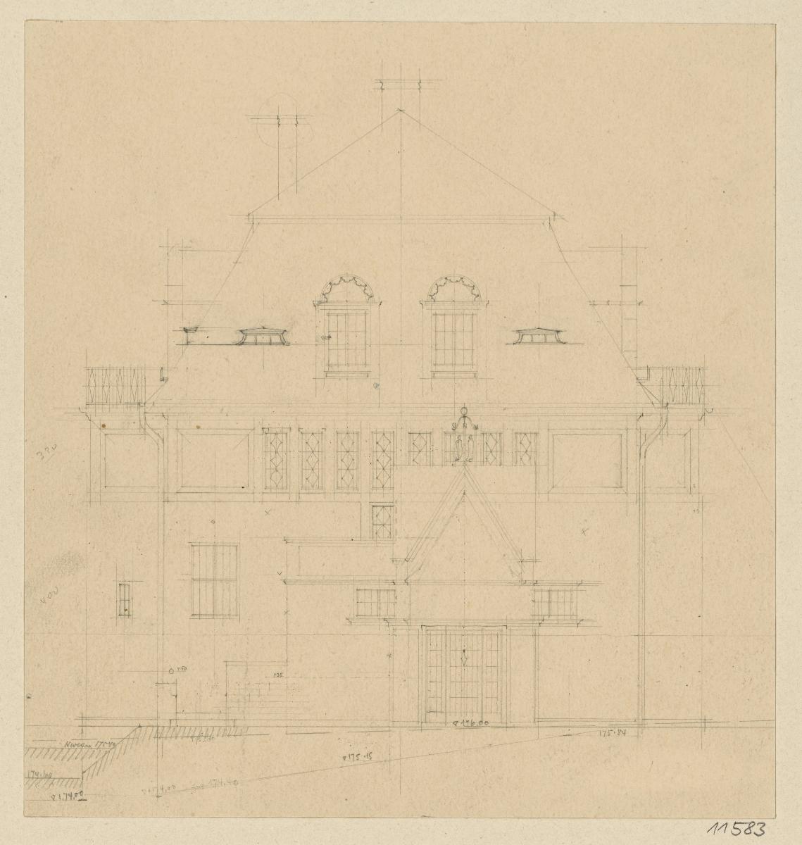 Darmstadt, Oberhessisches Haus, Aufriss der Nordfassade