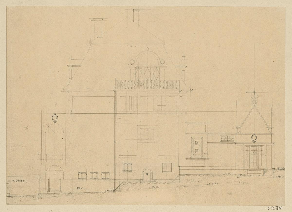 Darmstadt, Oberhessisches Haus, Aufriss der Ostfassade