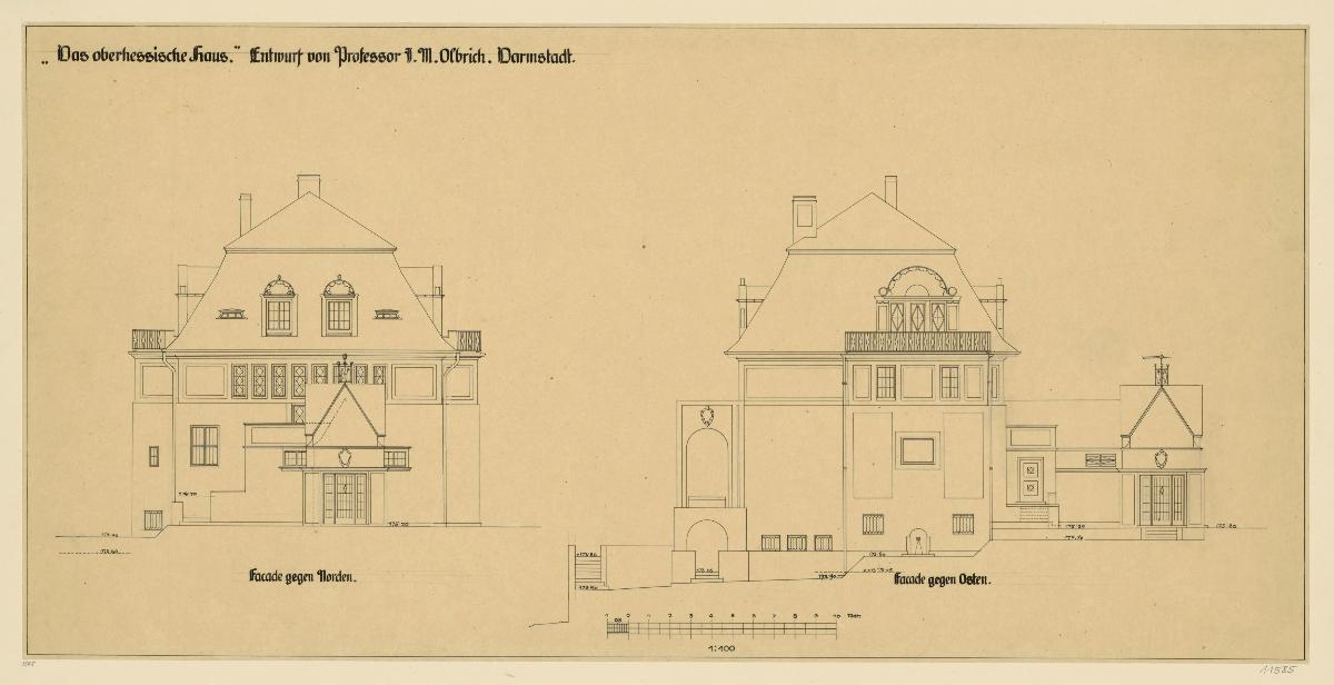 Darmstadt, Oberhessisches Haus, Aufrisse der Nord und Ostfassade
