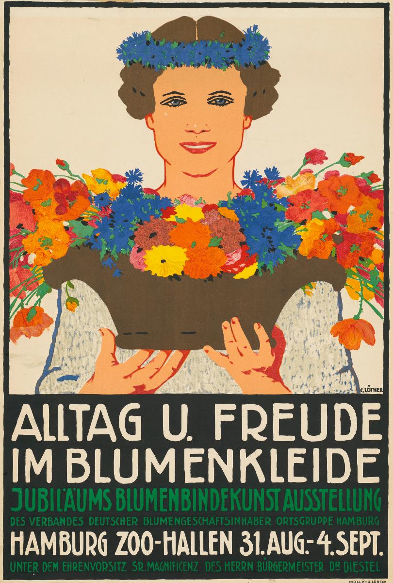 Alltag und Freude im Blumenkleide Jubiläums Blumenbindekunstausstellung. Ausstellung Hamburg Zoo-Hallen